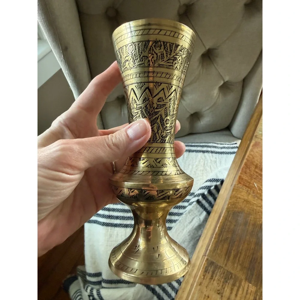 Brass Etched Bud Vase Gold Vintage Brass Decorative